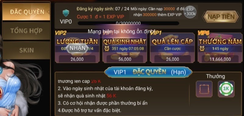 Hệ thống VIP IWIN gồm 9 cấp độ